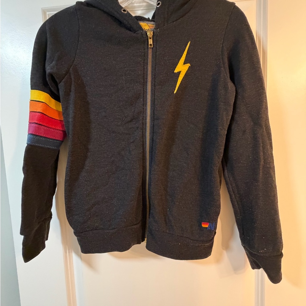 Aviator Nation Kids Black Hoodie with Lightning Bolt, size 12
